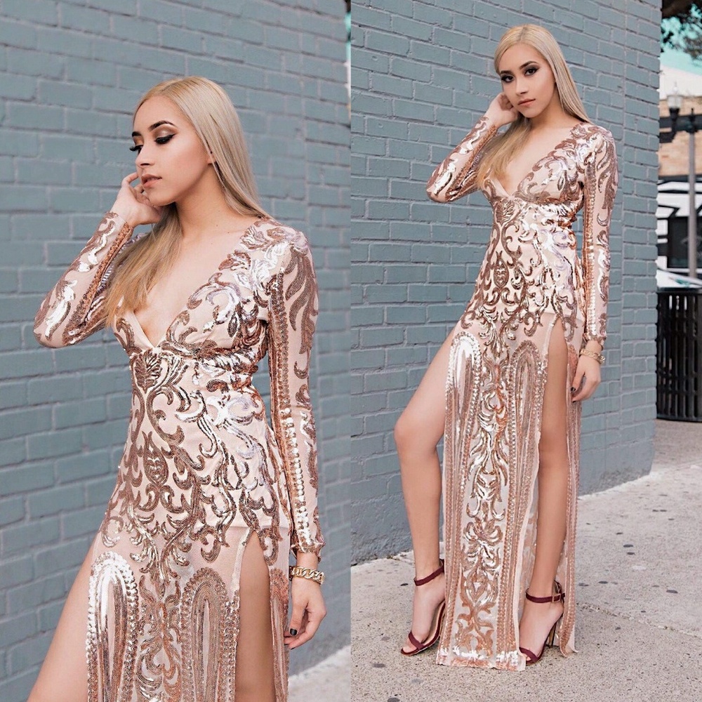 Long Sleeve Sequin Dress